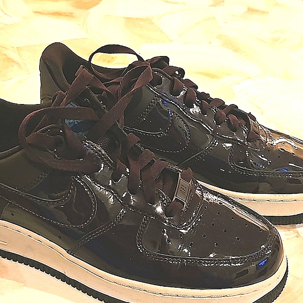 Nike Air Force 1. Plum leather and patent leather lows.  7.5